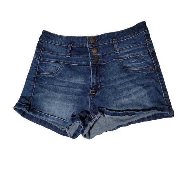 Refuge Jean Shorts Womens Size 27 Mid Rise Dark Wash Denim Booty Hot Pants - Picture 1 of 3
